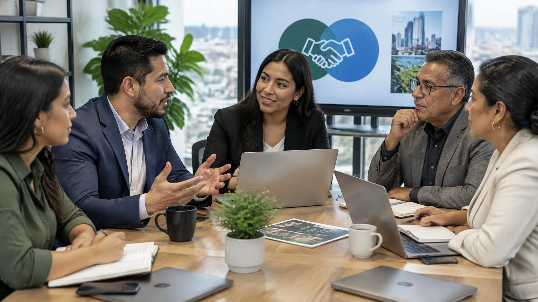 Business meeting with colleagues around a table